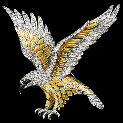 MB Boucher WW2 US Patriotic Pave and Metallic Enamel Swooping American Eagle Pin