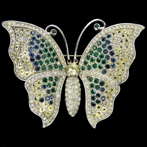 Jomaz Open Backed Settings Pave Jonquil Sapphire and Emerald Butterfly Pin