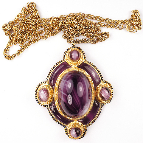 Christian Dior Gold and Amethyst Poured Glass Pendant Necklace