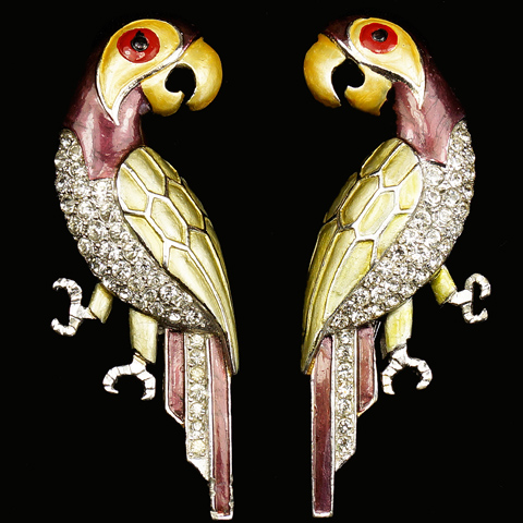 MB Boucher Metallic Enamel Pair of Left and Right Facing Parrots Pin Clips
