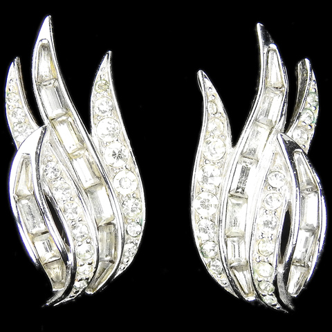 Boucher Pave and Baguettes Waving Grass Clip Earrings