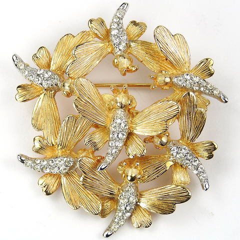 Boucher Swarm of Gold and Pave Bees Trembler Pin