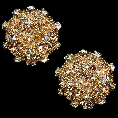 Boucher Le Couturier (after Joseph Mazer) Gold Citrine and Black Diamond Button Clip Earrings