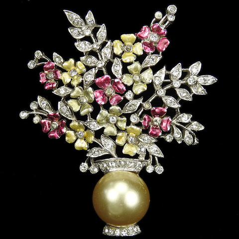 MB Boucher Pave Pearls and Pastel Metallic Enamel Flower Vase Pin