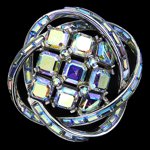 Boucher 'Elipse' Space Age Aurora Borealis Checkerboard Planet within a Double Circular Spiral Orbits Swirl Pin