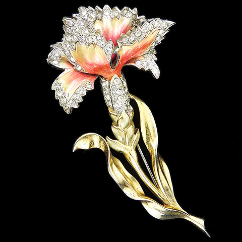 MB Boucher Gold Pave and Metallic Enamel Carnation Pin