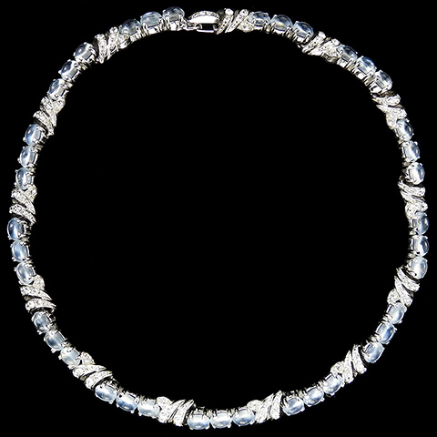 Boucher Pave Swirls and Grey Moonstone Cabochons Choker Necklace