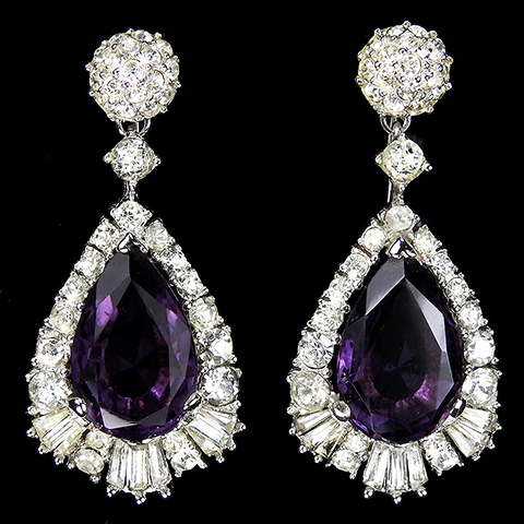 Boucher Pave and Pendant Amethyst Teardrop Clip Earrings