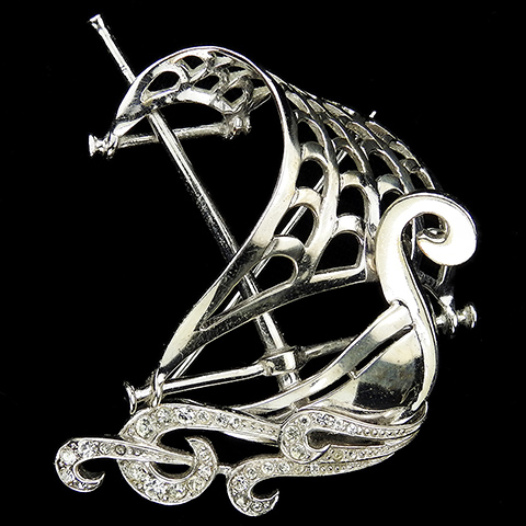 MB Boucher Sterling Viking Sailing Ship Crashing through the Pave Waves Pin