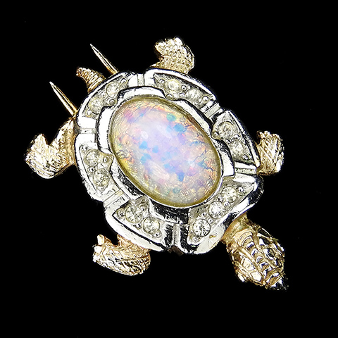 MB Boucher Gold Pave and Opal Cabochon Miniature 'Young Fry' Baby Turtle Pin Clip