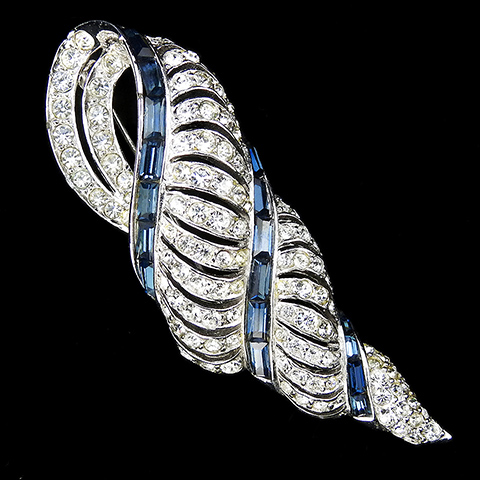 Boucher Pave and Sapphire Baguettes Openwork Seashell Swirl Pin