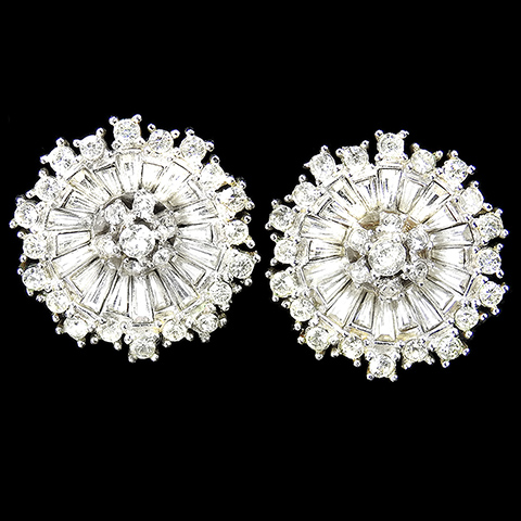 Boucher Diamante Baguette Star Flower Button Clip Earrings