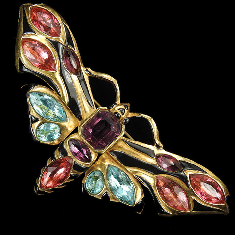 Deco Gold Multicolour Stones and Enamel Butterfly Pin