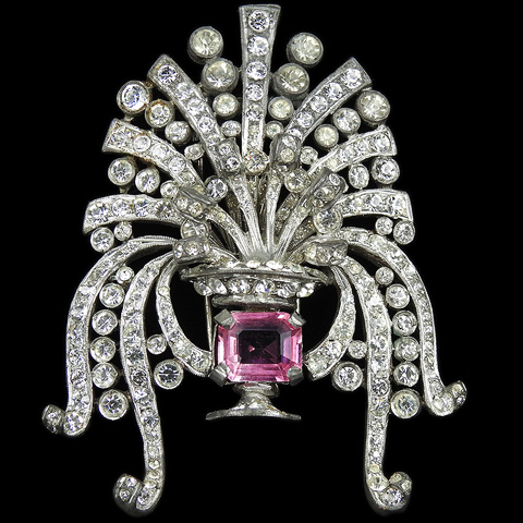 Staret (? unsigned, after Eisenberg) Pave and Pink Topaz Flower Vase Pin Clip