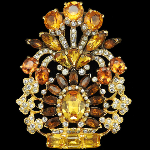 Eisenberg Original Gold Citrine and Topaz Flower Vase Pin Clip