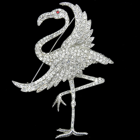 Reinad Giant Pave Flamingo Standing on One Leg Bird Pin