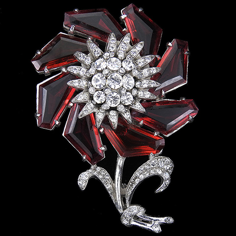 Reinad Pave and Pentagon Cut Rubies Pinwheel Flower Pin