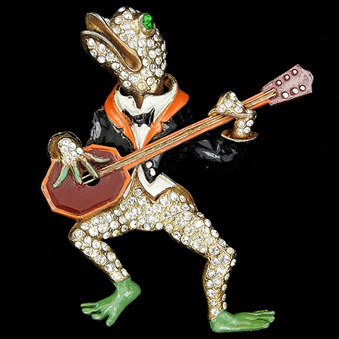 Staret Trembler Frog Playing a Hexagonal Banjo Music Pin