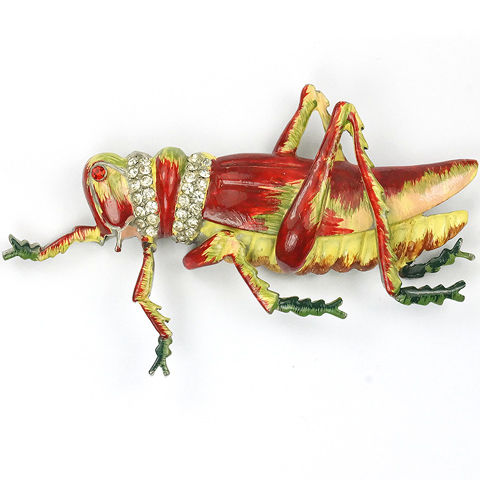 Coro Pave and Enamel Large Grasshopper Pin