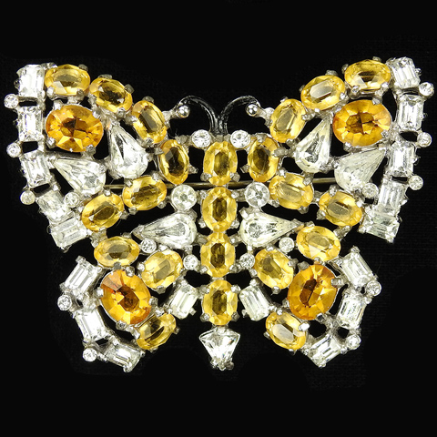 Coro Citrine and Diamante Butterfly Pin