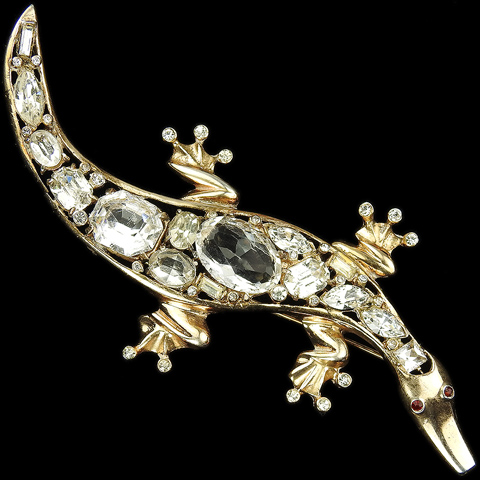 Corocraft Sterling Gold and Diamante Giant Crocodile or Lizard Pin
