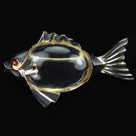 Coro Gold and Black Enamel Jelly Belly Fish Pin