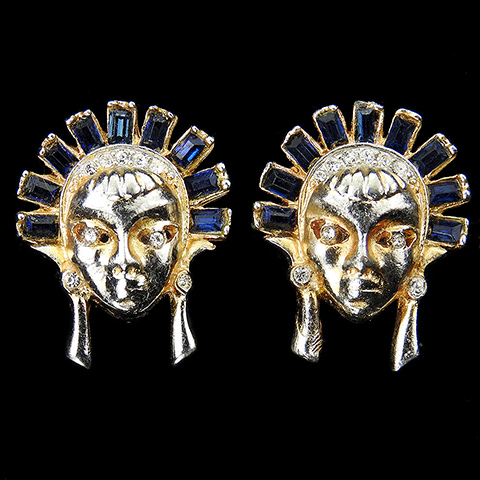 Coro Sterling 'Siren' Oriental Princess Face Mask Clip Earrings