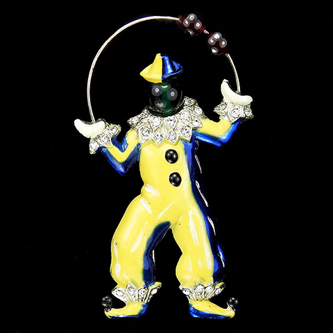 Coro Pave and Enamel Circus Clown Juggling Two Moveable Balls Pin Clip