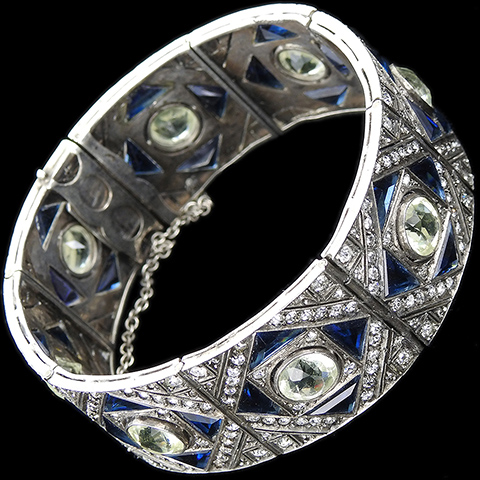 Fishel Nessler Deco Sterling Pave Citrine Chatons and Sapphire Triangles Squares and Circles Deco Bracelet