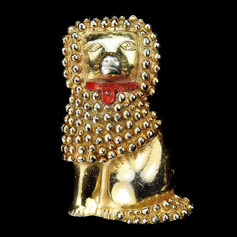 Mosell Gold Maltese Dog with Red Enamelled Collar Pin Clip