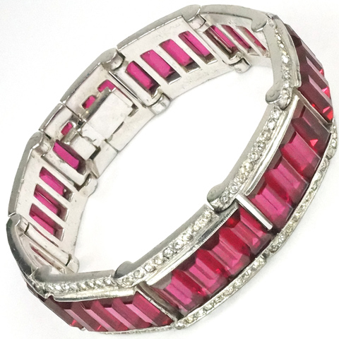 Deco Pave and Invisibly Set Rubies Nine Link Bracelet