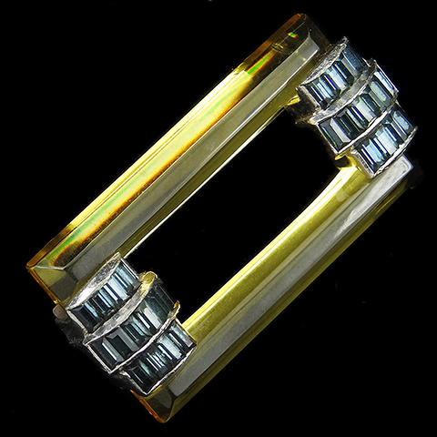 Deco Applejuice Bakelite and Invisibly Set Sapphires Bar Pin