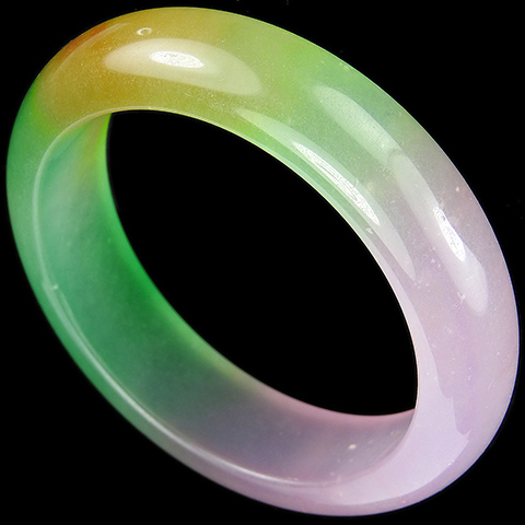 Green Purple and Orange Mottled Jade Bangle Bracelet