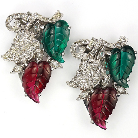 DuJay (unsigned) Pave Fruit and Red and Green Fruit Salads Pair of Dress Clips