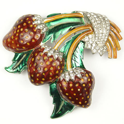 Dujay Metallic Enamel Strawberries Pin Clip