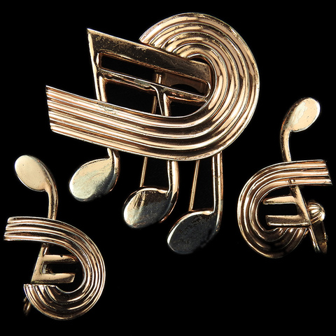 Nettie Rosenstein Sterling 'Symphony' Triple Musical Note Demi-Semi Quaver Swirl Pin Clip and Clip Earrings Set 