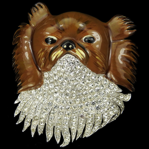 Dujay Pave and Enamel Pekingese Dog Face Pin Clip