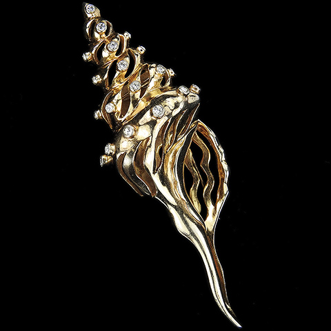 Nettie Rosenstein Sterling Gold Openwork and Spangles Seashell Pin Clip