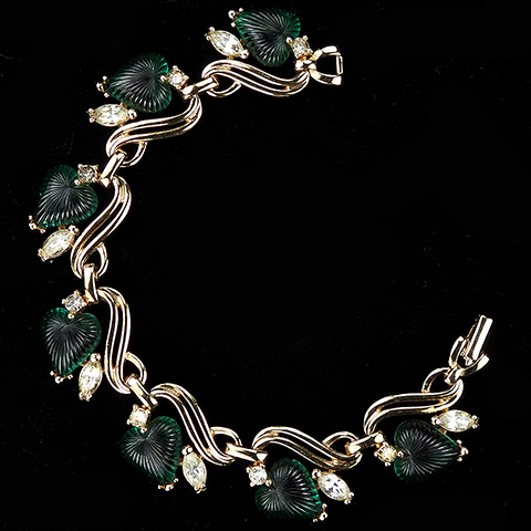 Pennino Gold Swirls Diamante Navette Spangles and Emerald Heart Shaped Fruit Salads Seven Link Bracelet