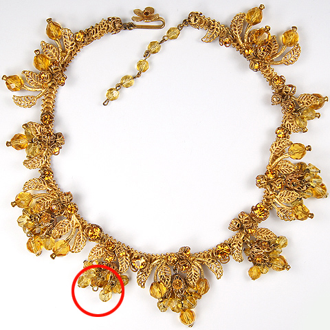 DeMario NY Gold Leaves Citrine and Poured Glass Fruits Necklace