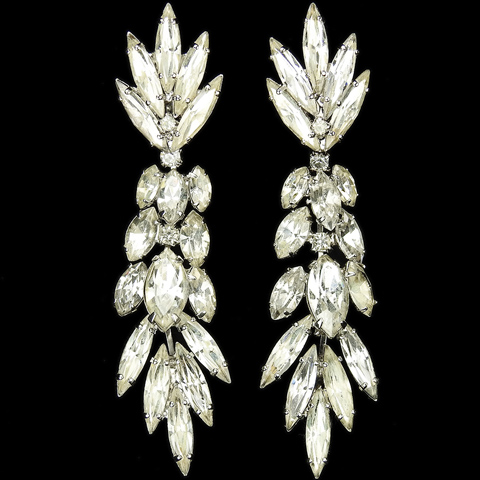 Hattie Carnegie (unsigned) Diamante Navettes Pendant Cascade Clip Earrings