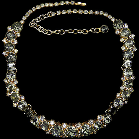 Hattie Carnegie 'Jewels of Fantasy' 'Jeweled Smoke' Gold and Black Diamond Choker Necklace