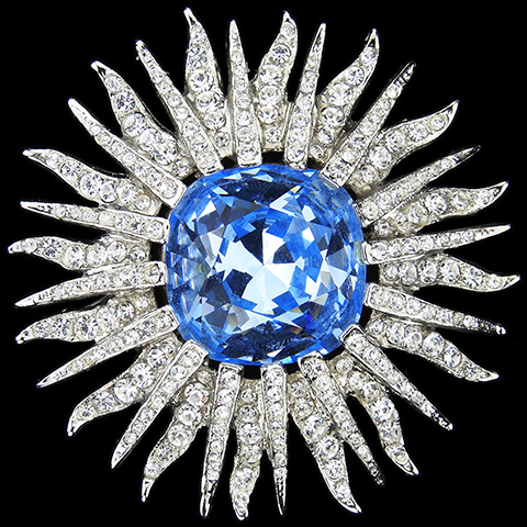 Kenneth Lane Pave and Blue Topaz Sunburst or Starburst Pin