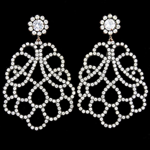 Vintage KJL Large Pendant Lattice Pattern 'Spanish Flamenco' Clip Earrings