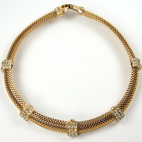 Hattie Carnegie Braided Gold and Pave Bindings Choker Necklace