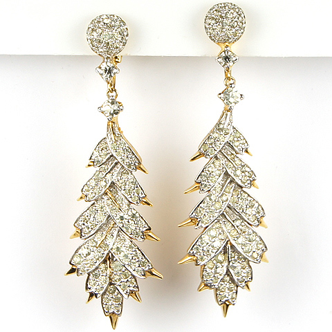 Jomaz Gold and Pave Leaves Pendant Clip Earrings