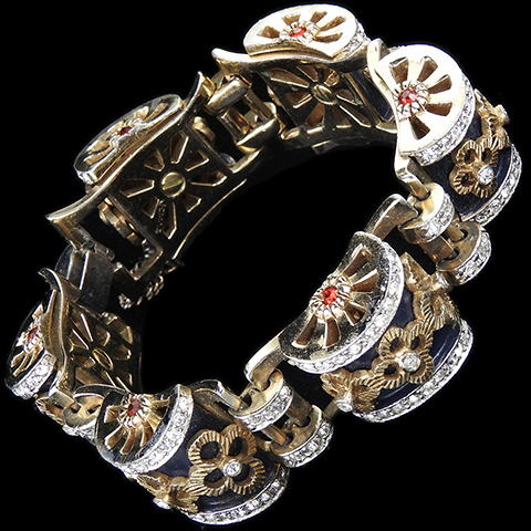 Jomaz Gold Pave and Enamel 'Empress Josephine' 'Empire Blue' Side Drums Bracelet