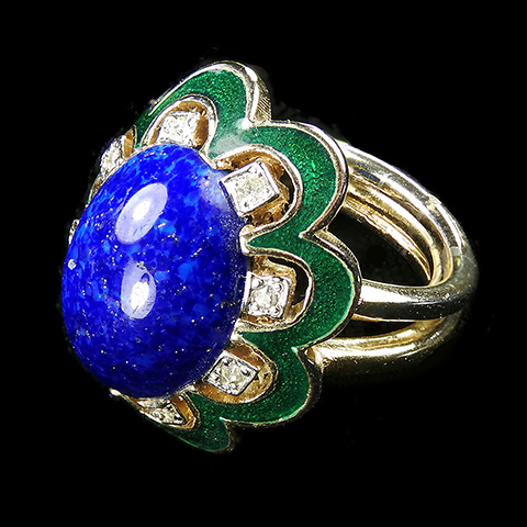 Jomaz Lapis and Green Enamel Finger Ring