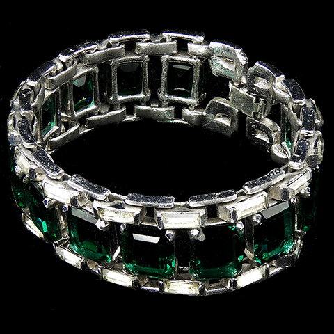 Mazer Emeralds and Diamante Baguettes Deco Link Bracelet