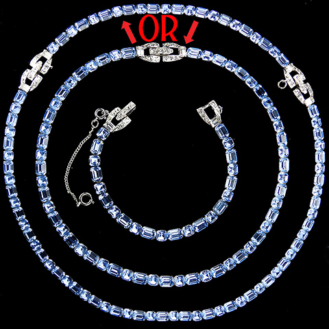 Mazer Bros Channel Set Blue Topaz Long Necklace or Choker Necklace and Bracelet Set